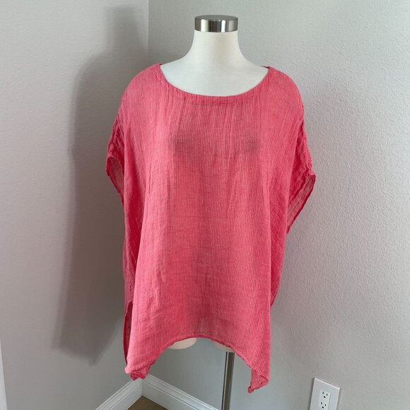Eileen Fisher Womens Large Coral 100% Linen Boxy Tunic Top Dolman Sleeve Shirt - Picture 1 of 11